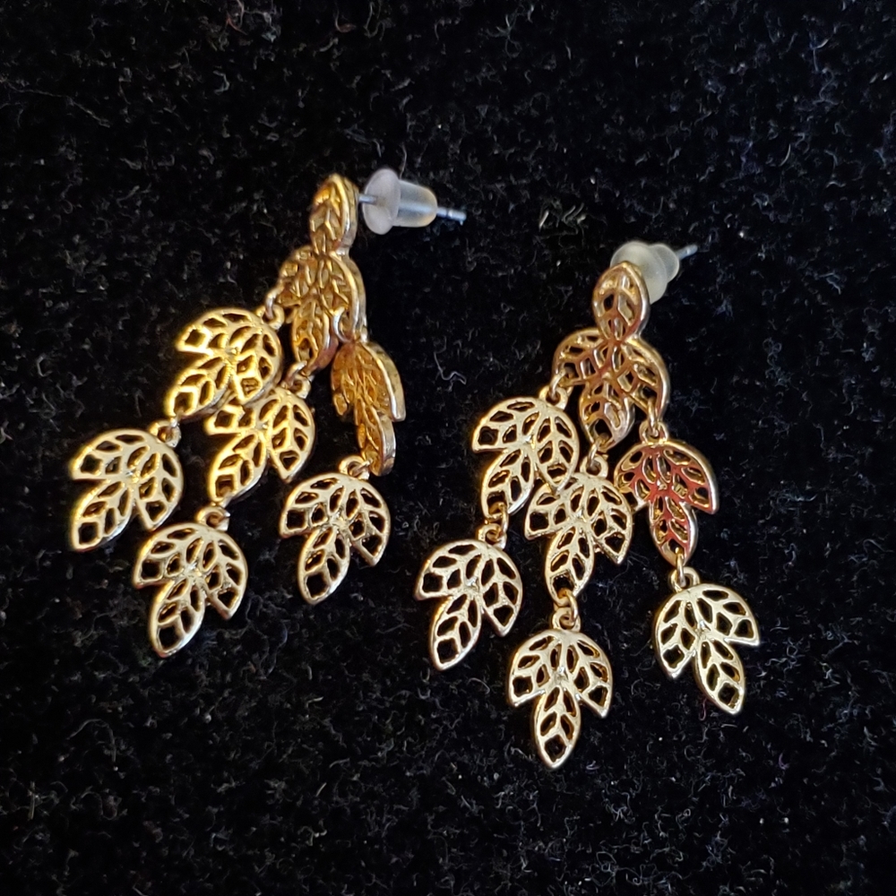 Goldtone leaves chandelier earrings